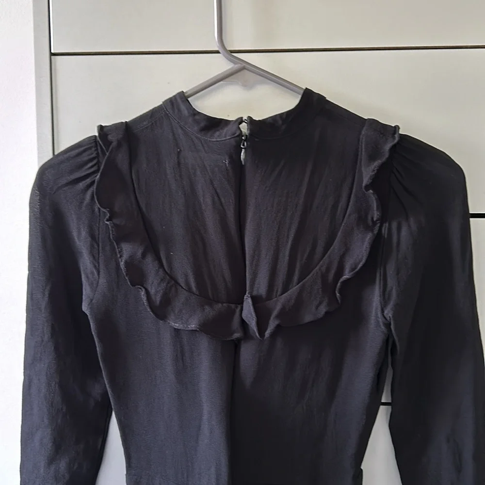 Reformation Black Chiffon Crepe Ruffle Mini Dress Size XXS - Picture 4 of 11
